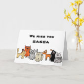 可愛い猫グループの中で元気に空白のなる カード (黄色い花)