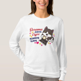 可愛い猫コーヒー好きのドラマビーブ Tシャツ