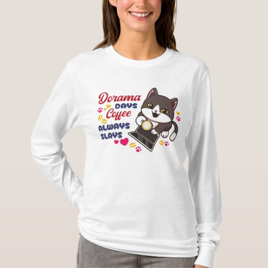 可愛い猫コーヒー好きのドラマビーブ Tシャツ (正面)