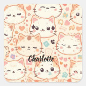 可愛い猫シンプルペットの子猫パターンパーティー スクエアシール (正面)