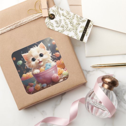 可愛い猫シール スクエアシール (ギフト)