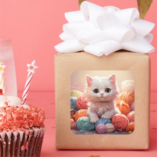 可愛い猫シール スクエアシール (パーティー)