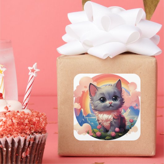 可愛い猫シール スクエアシール (パーティー)