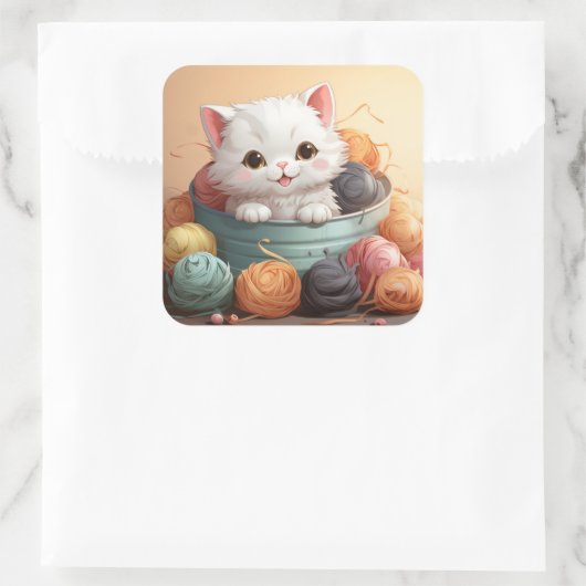 可愛い猫シール スクエアシール (バッグ)