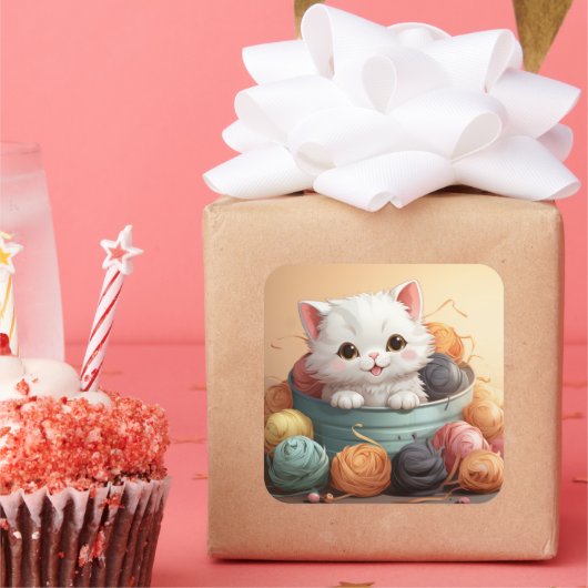 可愛い猫シール スクエアシール (パーティー)