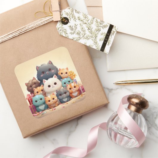 可愛い猫シール スクエアシール (ギフト)