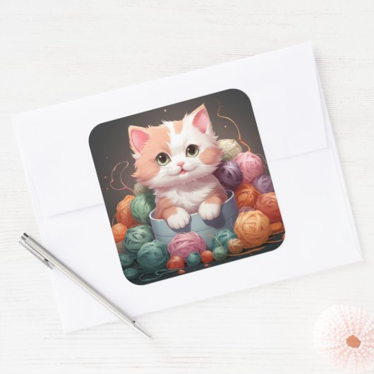 可愛い猫シール スクエアシール (封筒)