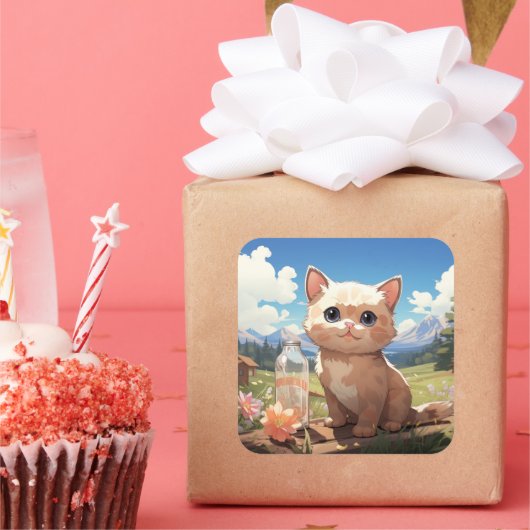 可愛い猫シール スクエアシール (パーティー)