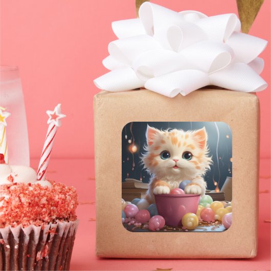 可愛い猫シール スクエアシール (パーティー)