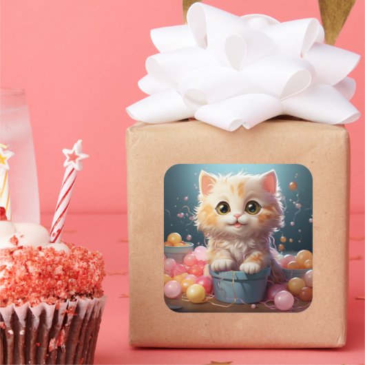 可愛い猫シール スクエアシール (パーティー)