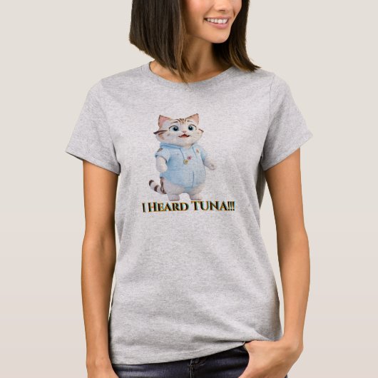 🐱可愛い猫ステッおもしろいク「マグロ聞いた!!!」 Tシャツ (正面)