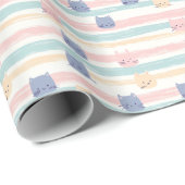 可愛い猫ストライプ ラッピングペーパー (ロールコーナー)
