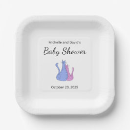 可愛い猫ツインズベイビーシャワーブルーピンク ペーパープレート