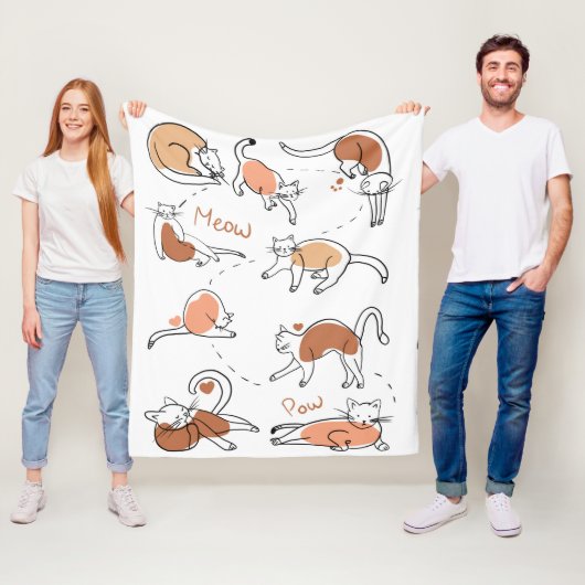 可愛い猫ニャーニャー白い茶色シックモダン フリースブランケット (インサイチュ)