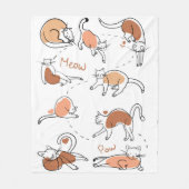 可愛い猫ニャーニャー白い茶色シックモダン フリースブランケット (正面)