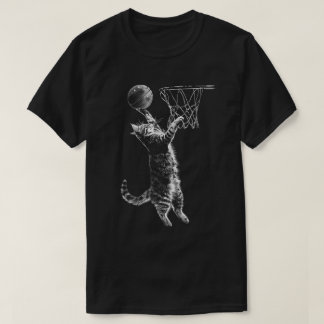 可愛い猫バスケットボールダンクプレーヤー動物スポーツファン Tシャツ