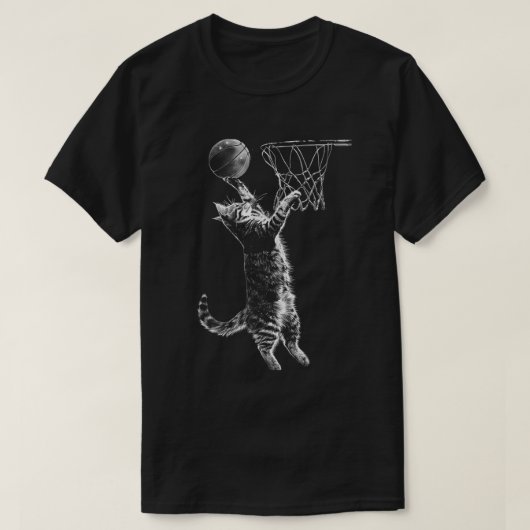 可愛い猫バスケットボールダンクプレーヤー動物スポーツファン Tシャツ (デザイン正面)