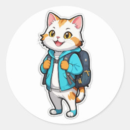 可愛い猫バックパックシール – 新学期 ラウンドシール