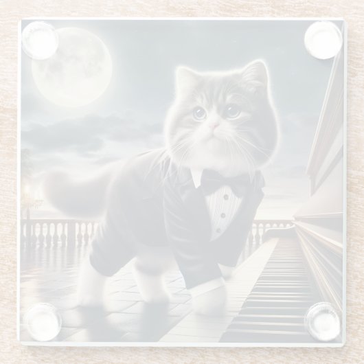 可愛い猫パウ遊ディジーと月明かりのソナタ ガラスコースター (裏面)