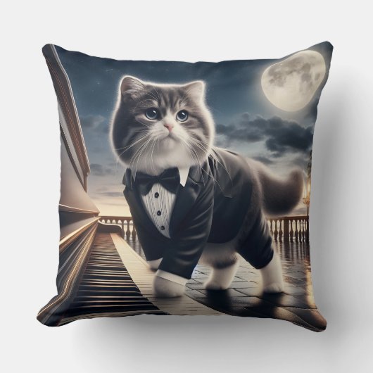 可愛い猫パウ遊ディジーと月明かりのソナタ クッション (正面)