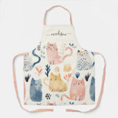 可愛い猫パターンスクリプト名エプロン エプロン (正面)