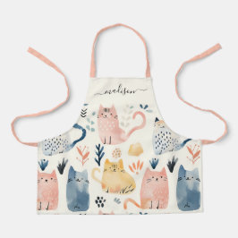 可愛い猫パターンスクリプト名エプロン エプロン