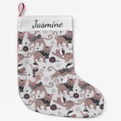 可愛い猫パターン名クリスマスストッキング スモールクリスマスストッキング (正面)