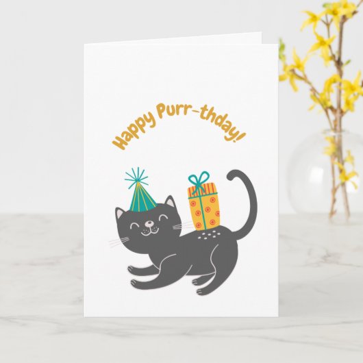 可愛い猫パンおもしろい誕生日カード カード (黄色い花)