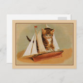 可愛い猫ビクトリアン子猫のおもちゃ木製の帆船 ポストカード (正面/裏面)