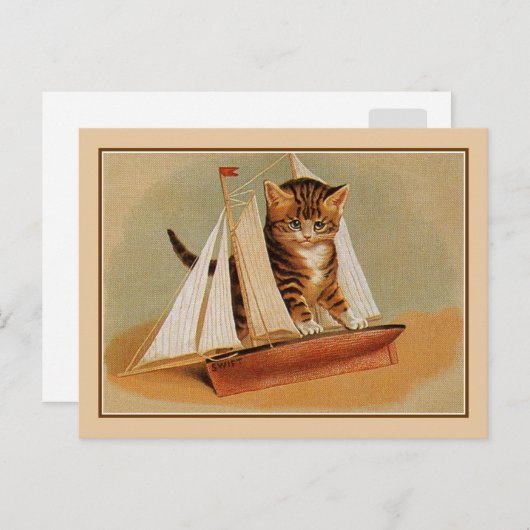可愛い猫ビクトリアン子猫のおもちゃ木製の帆船 ポストカード (正面/裏面)