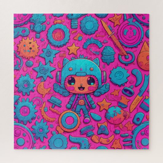 可愛い猫ピンクのアートワーク ジグソーパズル (縦)