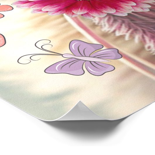 可愛い猫ピンクニットスカーフハットパーソナライズされたフローラ ポスター (角)