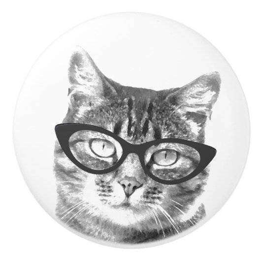 可愛い猫フォトセラミックのドアと引き出しノブ セラミックノブ (正面)