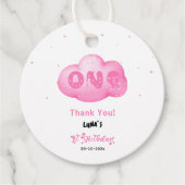 可愛い猫フォント水彩桃色クラウド1回目の誕生日 フェイバータグ (正面)