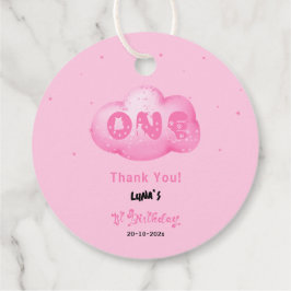 可愛い猫フォント水彩桃色クラウド1回目の誕生日 フェイバータグ