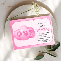 可愛い猫フォント水彩桃色クラウド1回目の誕生日