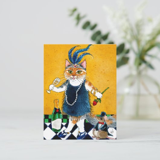 可愛い猫フラッパーアールデコダンサー1920年代はがき ポストカード (スタンド正面)