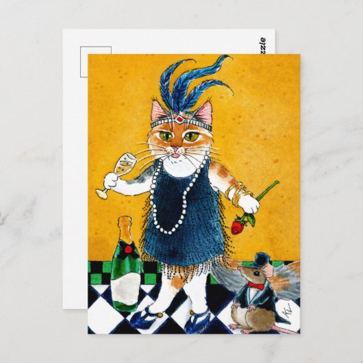 可愛い猫フラッパーアールデコダンサー1920年代はがき ポストカード (正面/裏面)