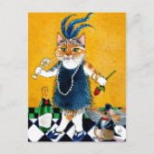 可愛い猫フラッパーアールデコダンサー1920年代はがき ポストカード (正面)