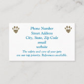 可愛い猫ペット着座動物プロフェッショナル 名刺 (裏面)