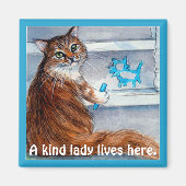 可愛い猫ホボの看板やさしい女の子がここに磁石を住んでいる マグネット (正面)