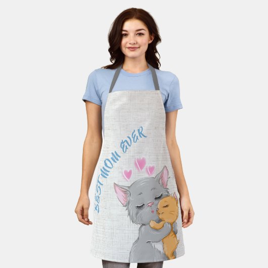 可愛い猫ママのエプロン母の日のギフト最高のマママ エプロン (着用した状態)