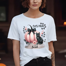 可愛い猫ママパーソナライズされたハロウィーンピンク Tシャツ