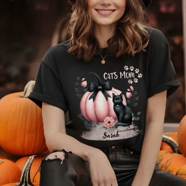 可愛い猫ママパーソナライズされたハロウィーンピンク Tシャツ