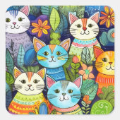 可愛い猫マンガ スクエアシール (正面)