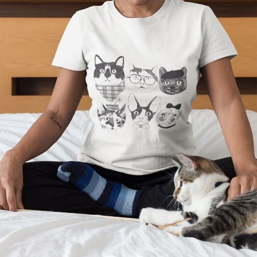 可愛い猫ミニマル顔 Tシャツ