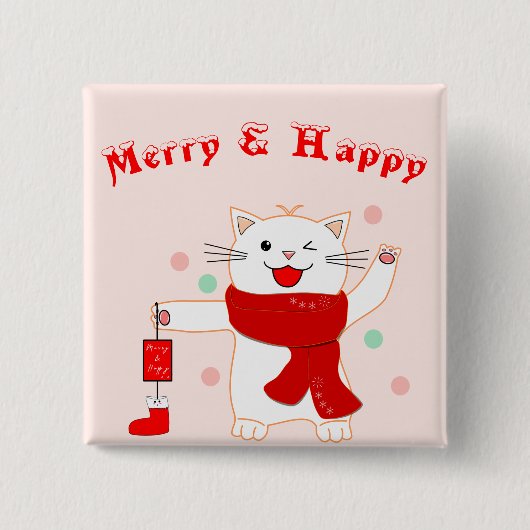 可愛い猫メリー&ハッピー |かわいいクリスマスボタン 缶バッジ (正面)