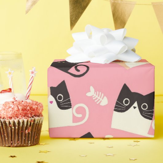 可愛い猫ラッピング紙ピンク ラッピングペーパー (誕生日パーティー)