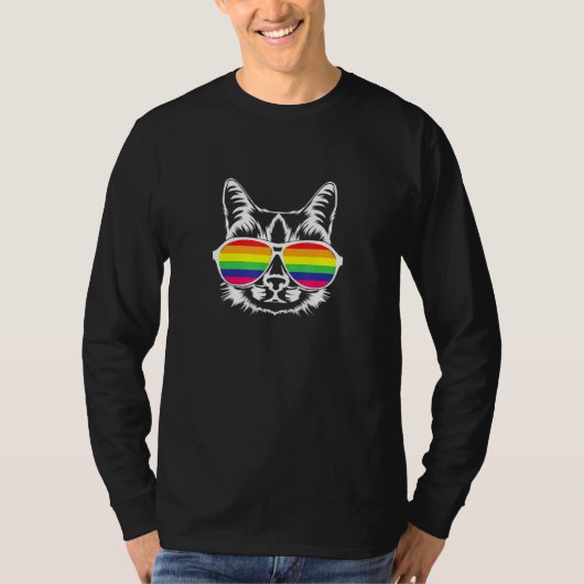 可愛い猫レインボーグラスサングラスLgbtqラブエク Tシャツ (正面)