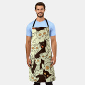可愛い猫ヴィンテージ壁紙パターン エプロン (着用した状態)